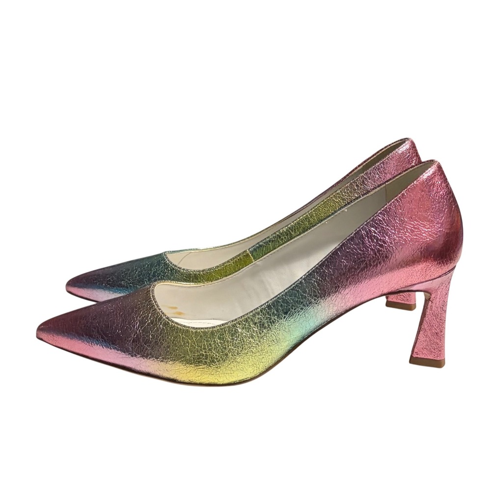 Franco Sarto Toya Rainbow Metallic Ombre Pointed Toe Pumps Kitten Heel Womens 8M